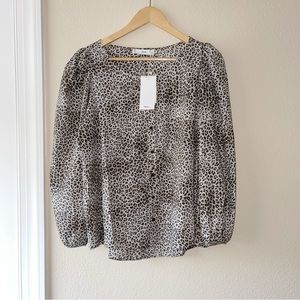 NWT Mango Animal Leopard Print Long Puff Sleeve Blouse - size S